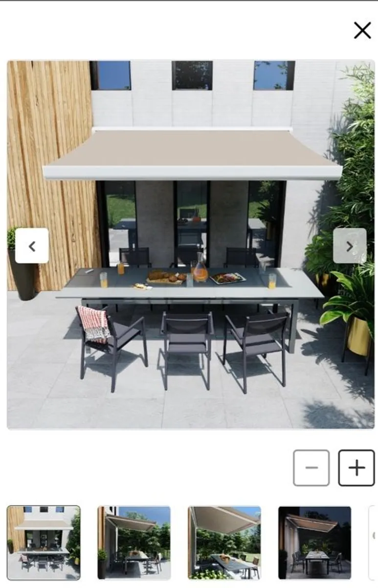 Awning  4mx3m rain proof full cassette  electric remote control  with manual back up .free egg chair with awning . And discount 10 % - Image 1