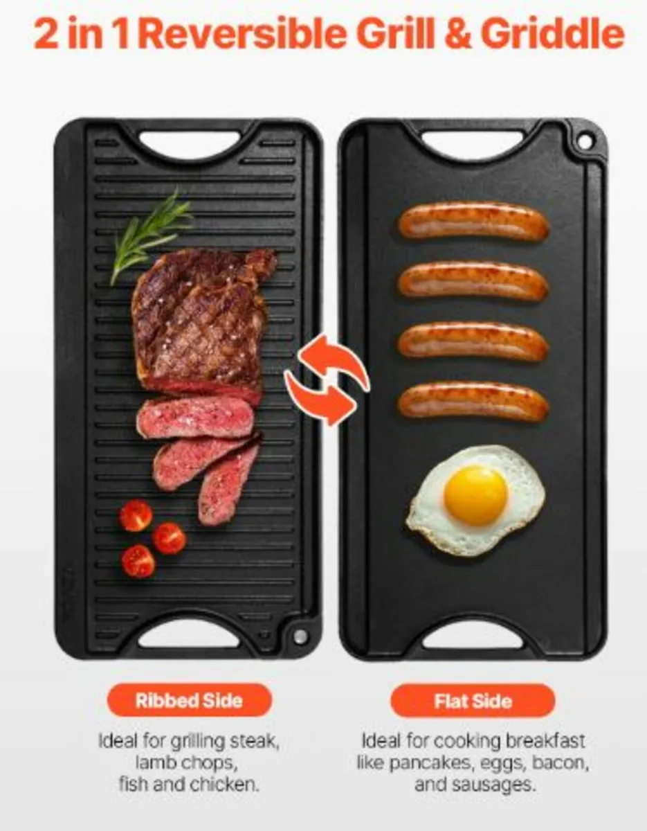 20x10 in Reversible Grill Griddle Pre-Seasoned BBQ - Image 3