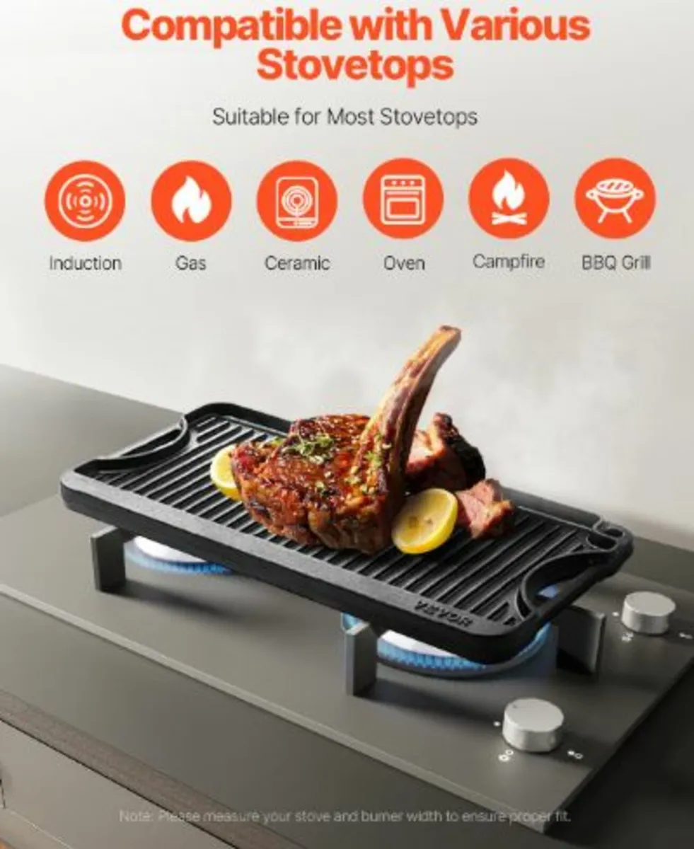 20x10 in Reversible Grill Griddle Pre-Seasoned BBQ - Image 4