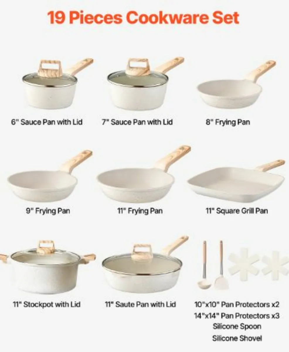 19 Piece Pots and Pans Set Granite Nonstick - Image 3