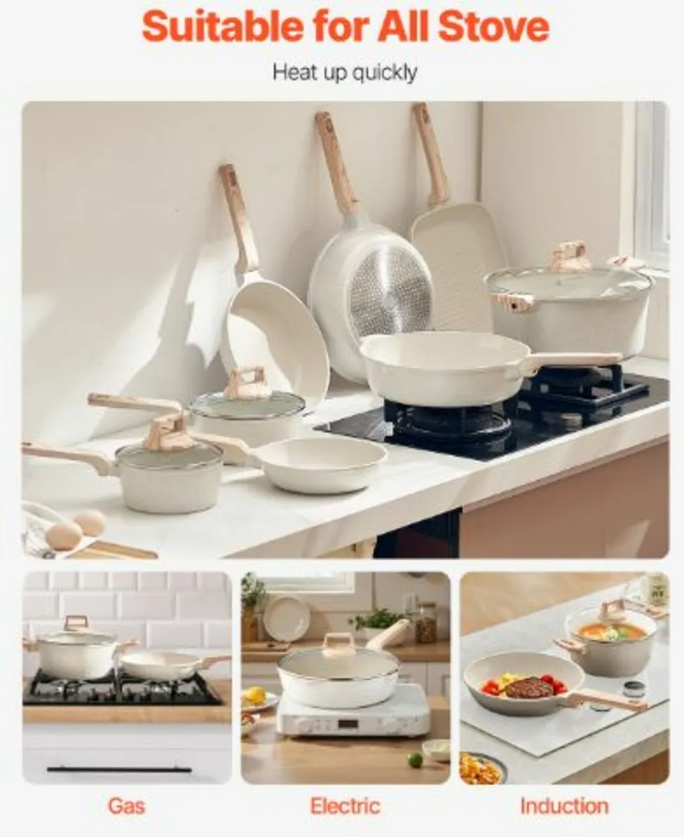 19 Piece Pots and Pans Set Granite Nonstick - Image 2
