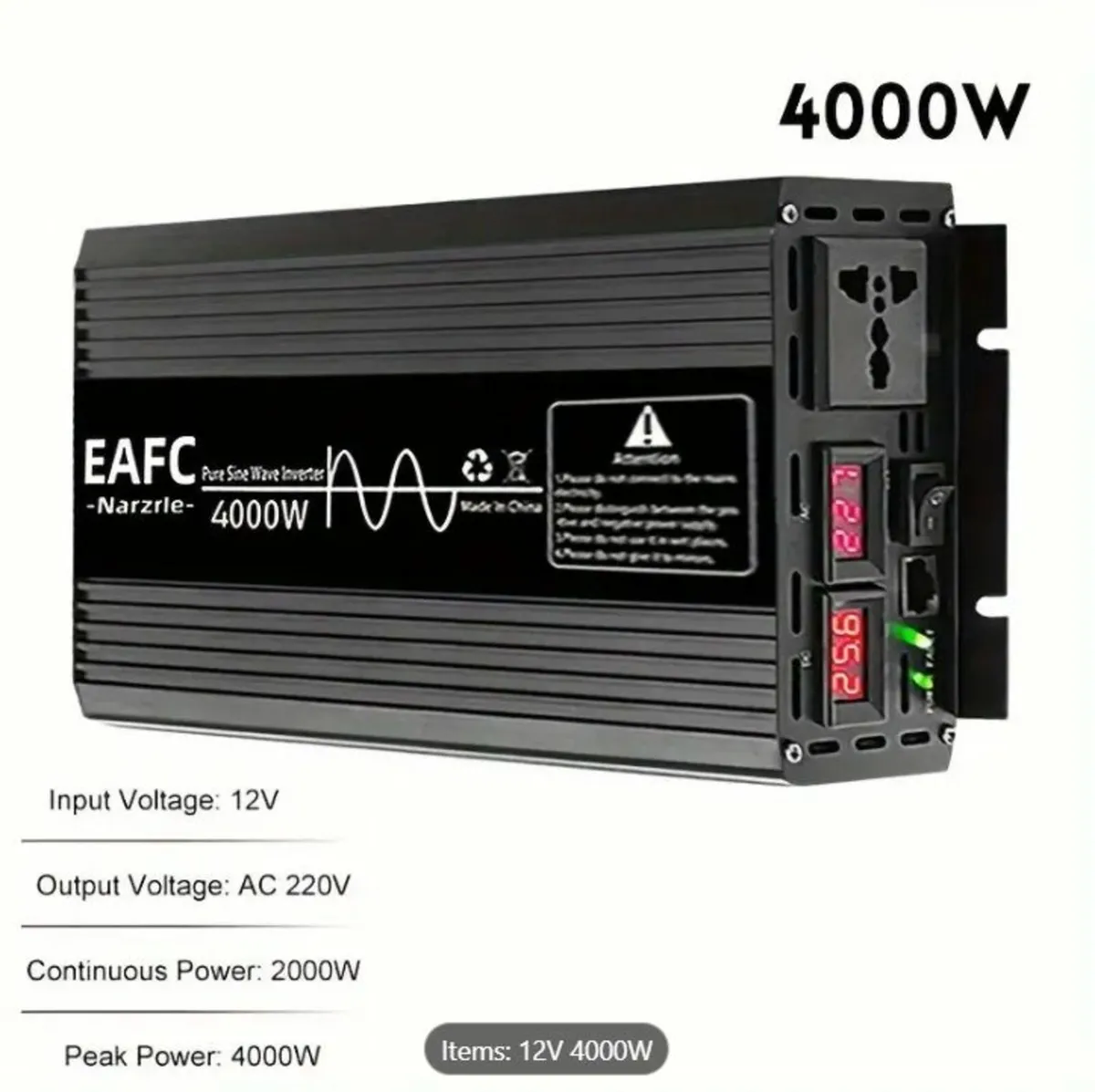 4000W Portable Car Power Inverter, Pure Sine Wave - Image 1