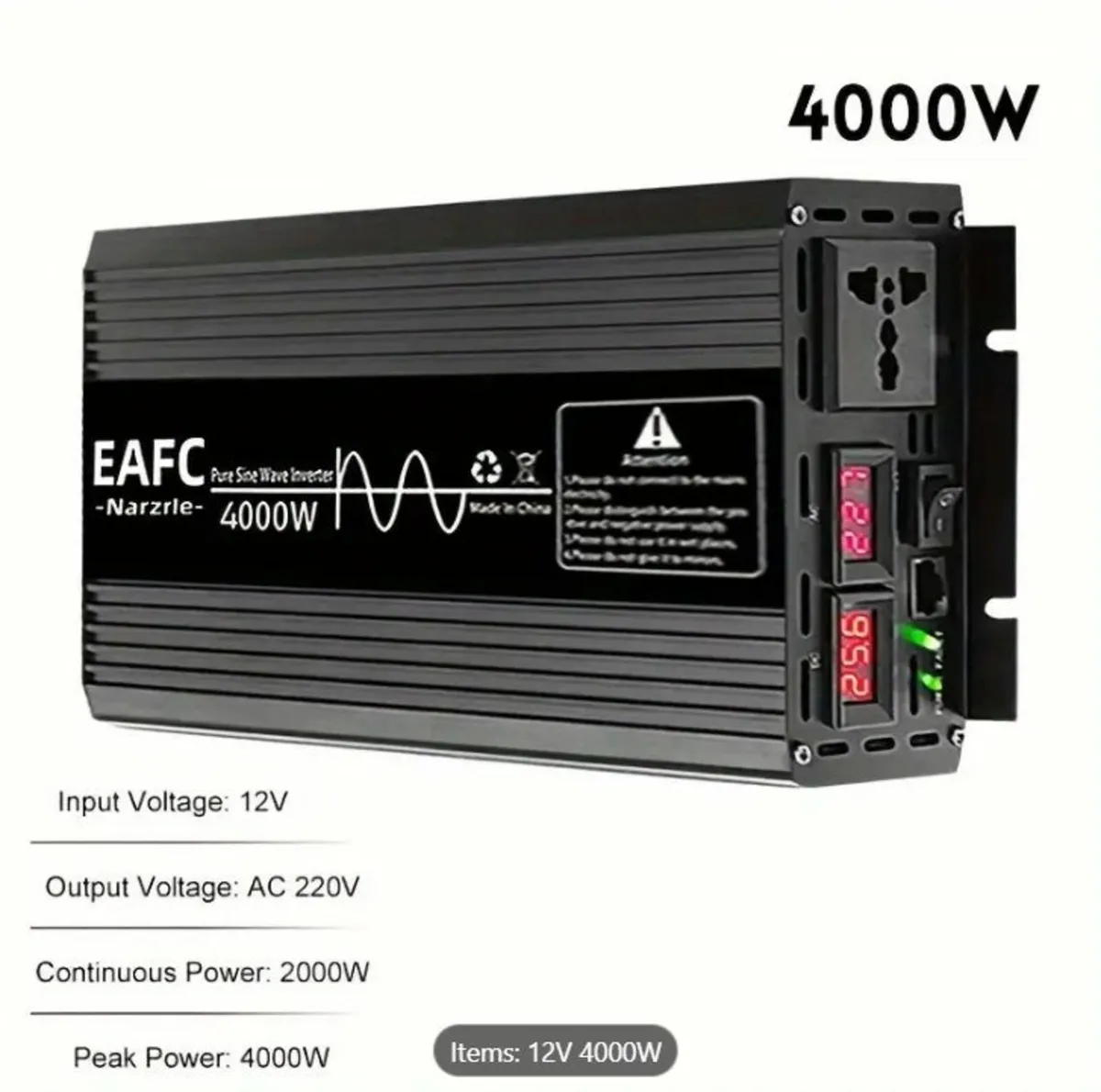 4000W Portable Car Power Inverter, Pure Sine Wave - Image 2