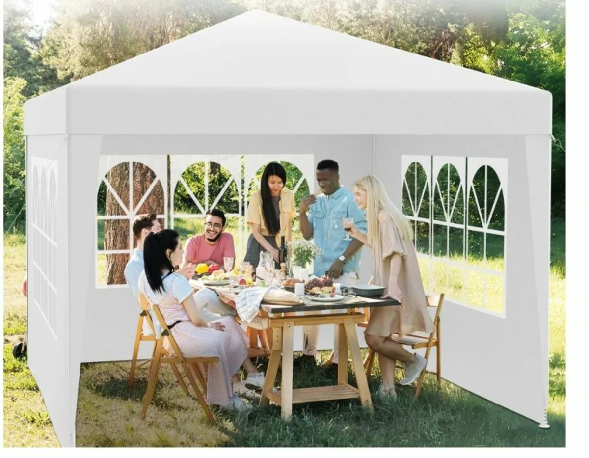 Waterproof 3x3m Gazebo White with 4 side walls - Image 1