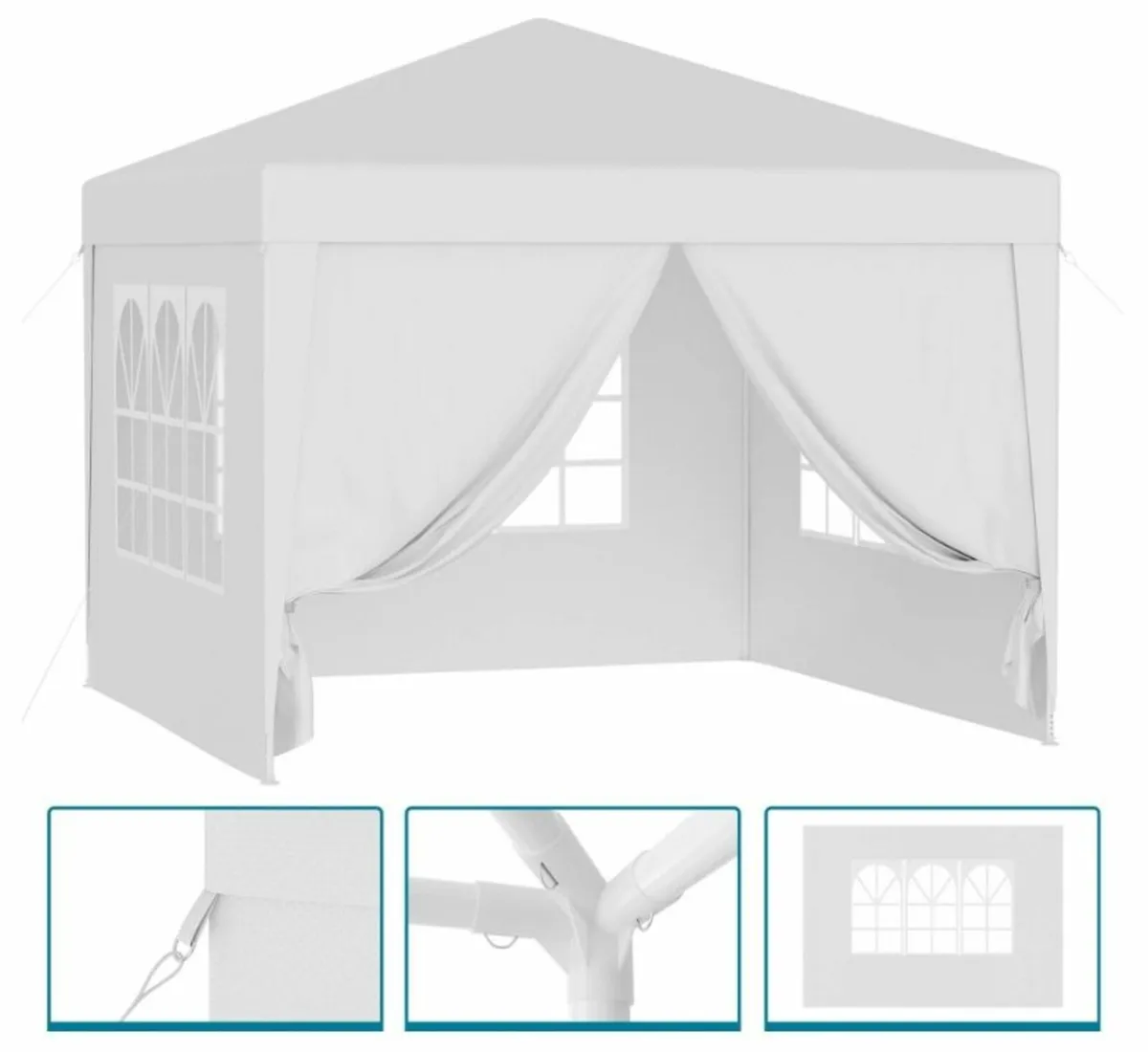 Waterproof 3x3m Gazebo White with 4 side walls - Image 3