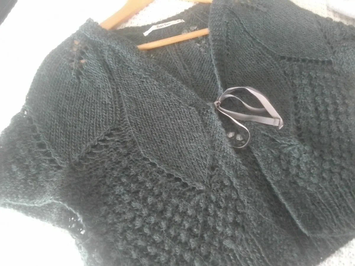GREEN ALPACA FINE KNIT SHORT SLEEVE CARDIGAN 14 - Image 3
