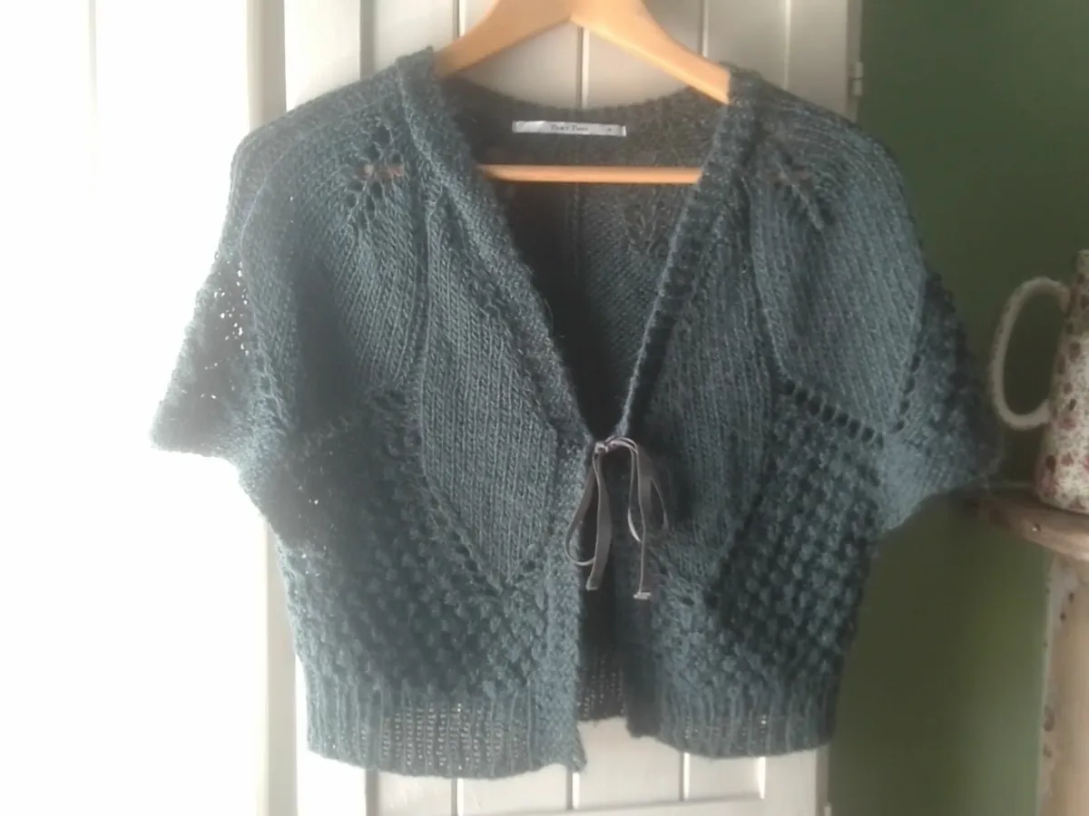 GREEN ALPACA FINE KNIT SHORT SLEEVE CARDIGAN 14 - Image 1