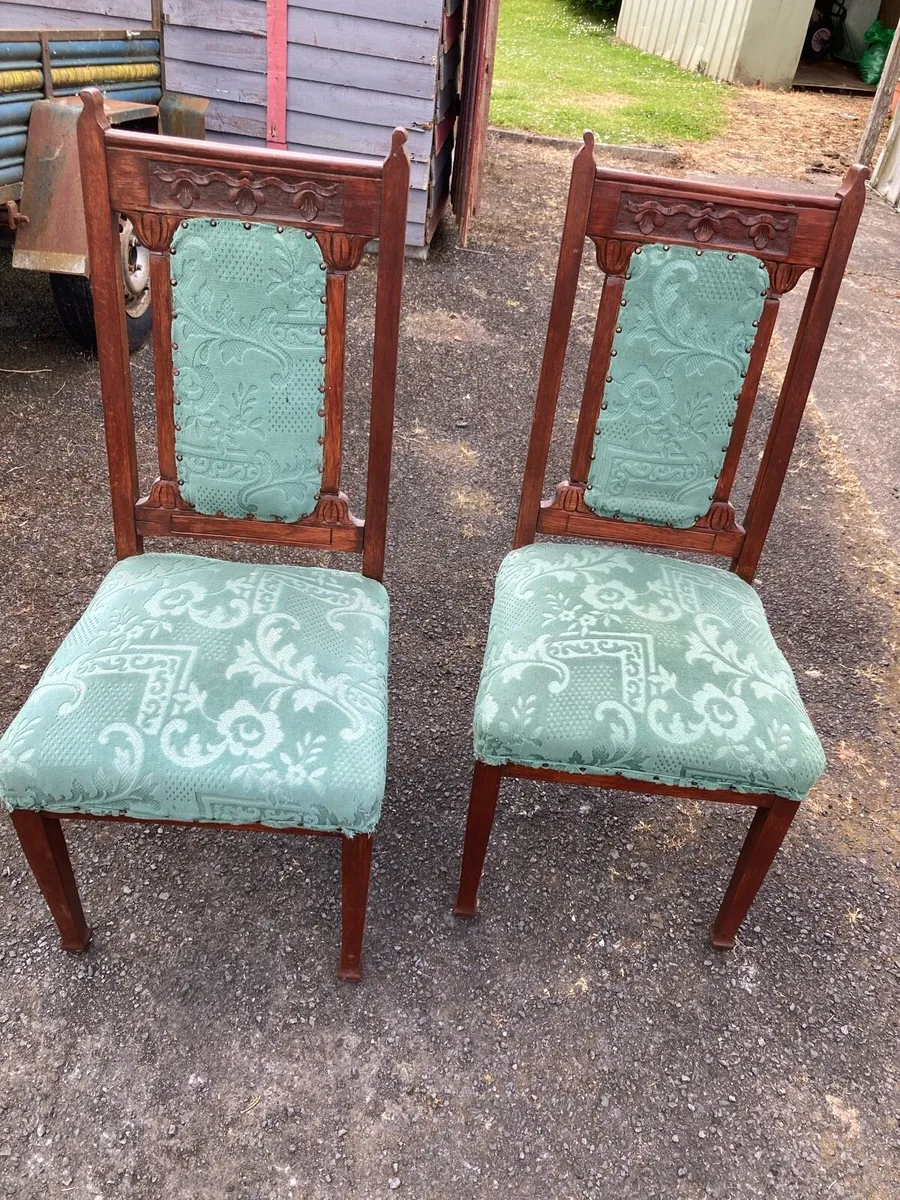 Antique Chairs x 2 Green Velour - Image 1