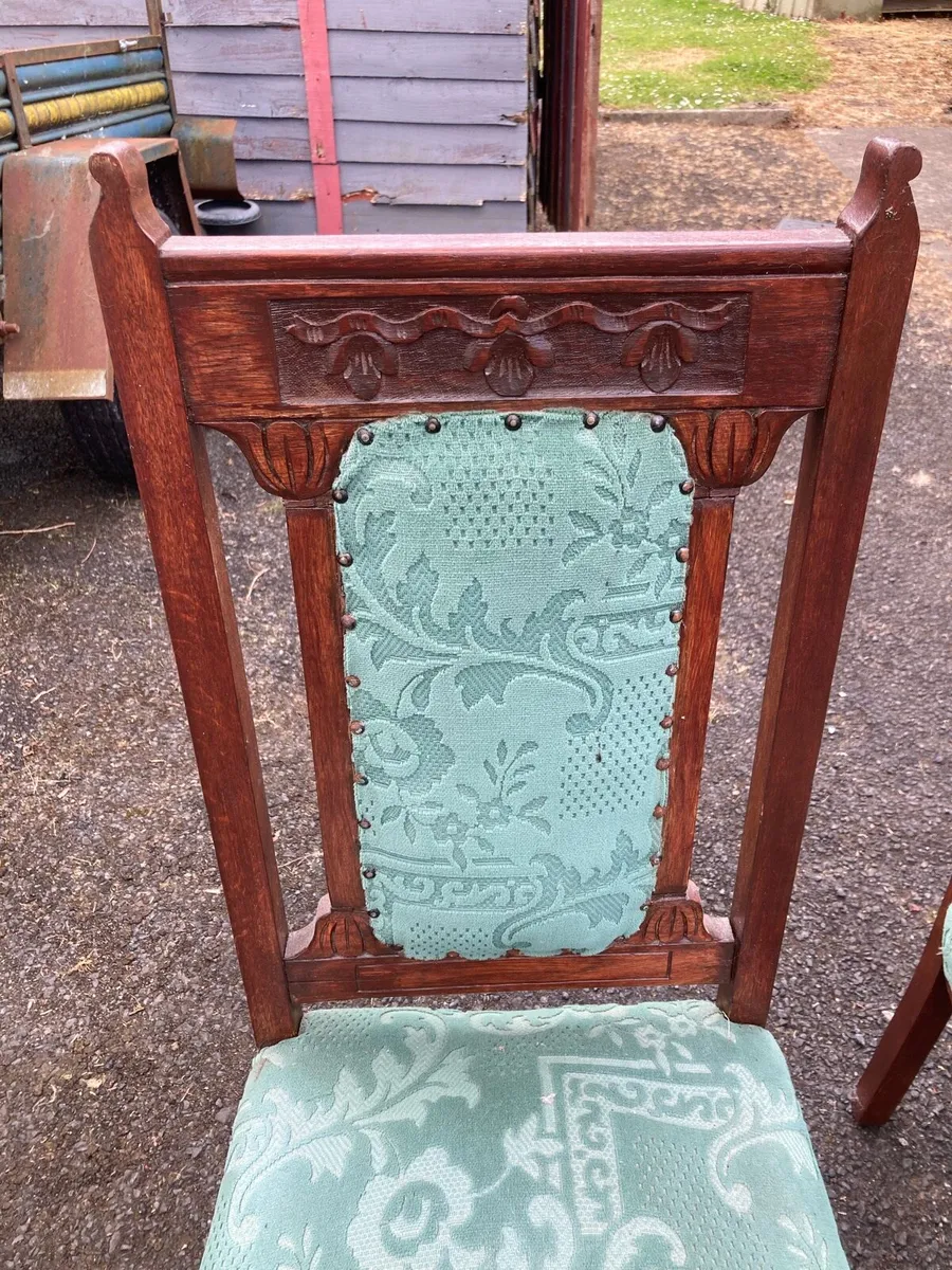Antique Chairs x 2 Green Velour - Image 2