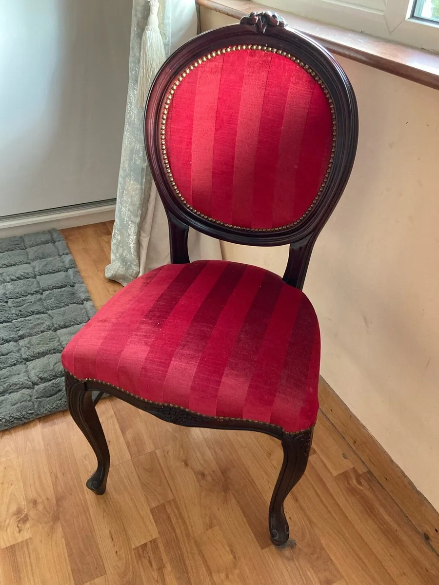 Antique Chairs x 2 - Red Velour - Image 2
