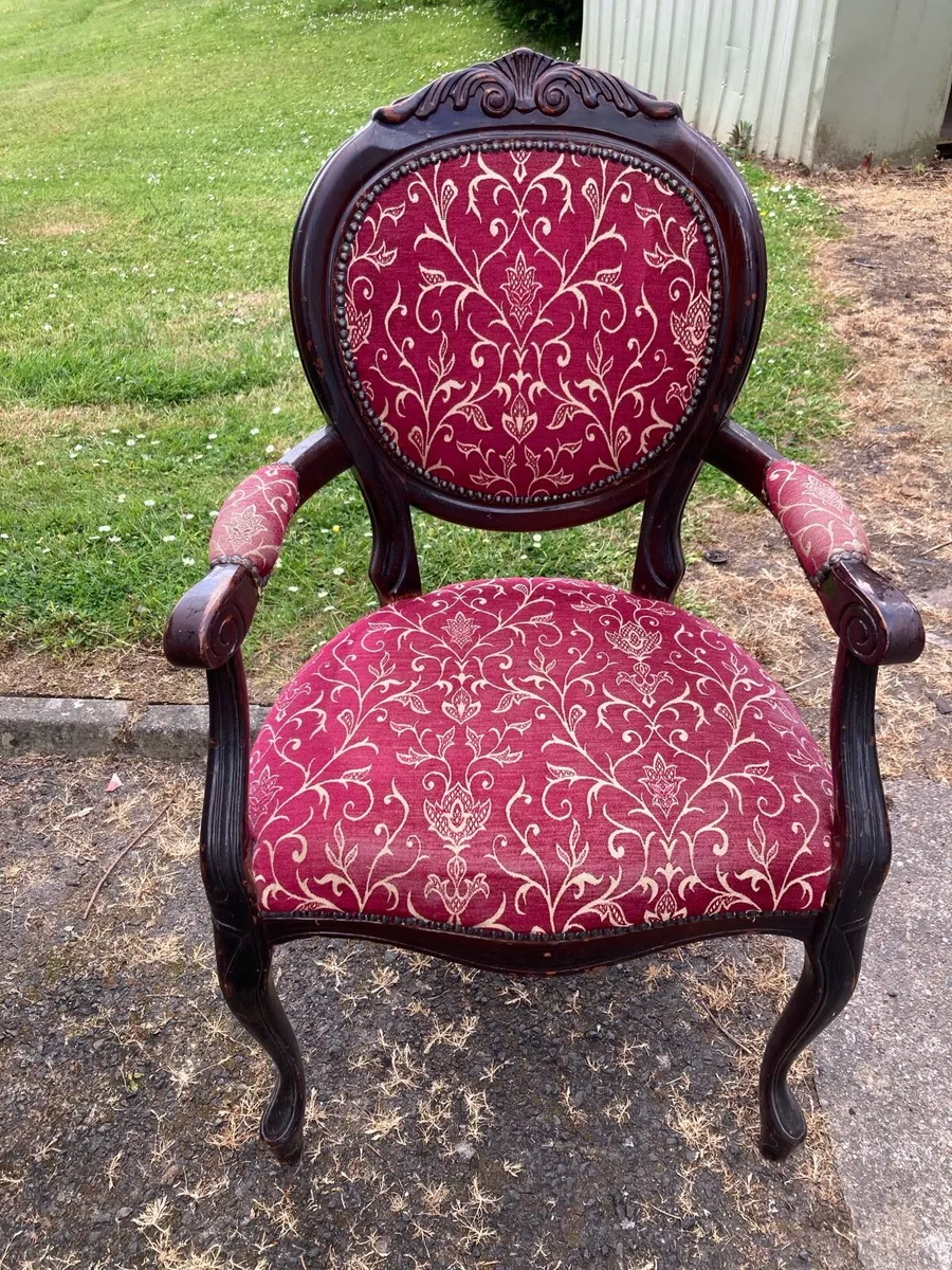 Antique Chairs x 2 - Red Velour - Image 3