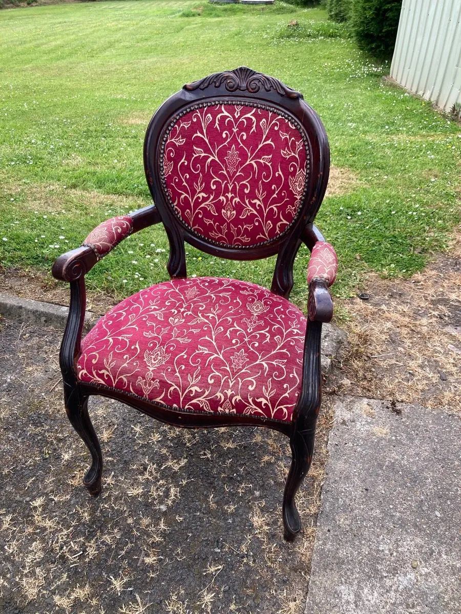 Antique Chairs x 2 - Red Velour - Image 4