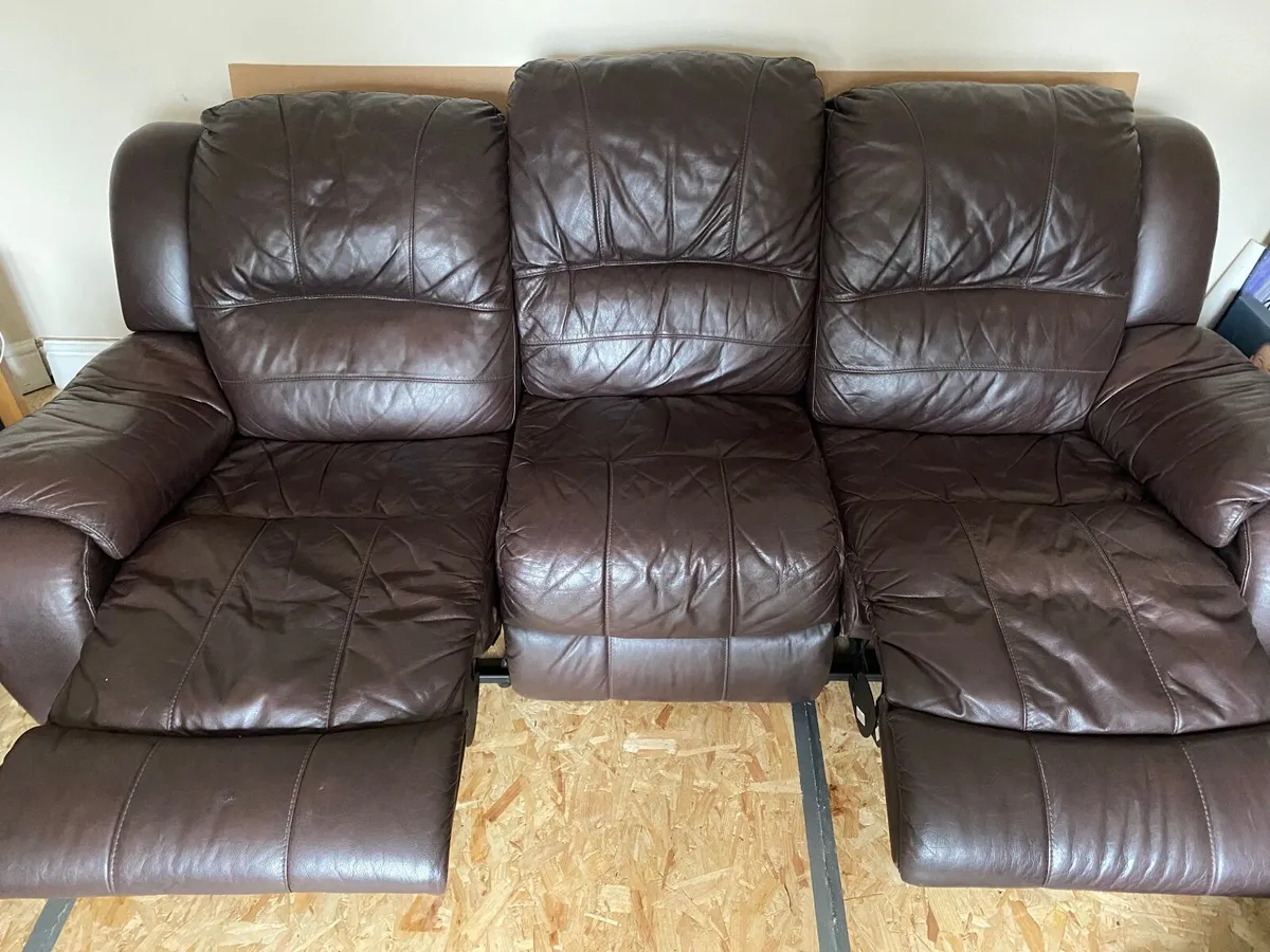 3 and 2 seater brown leather recliner Sofa - Image 1