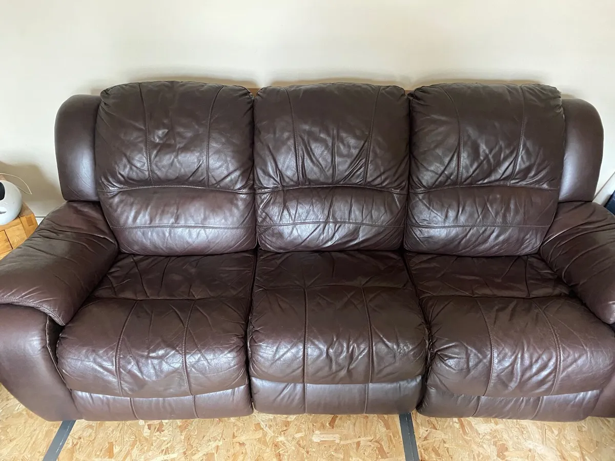 3 and 2 seater brown leather recliner Sofa - Image 2