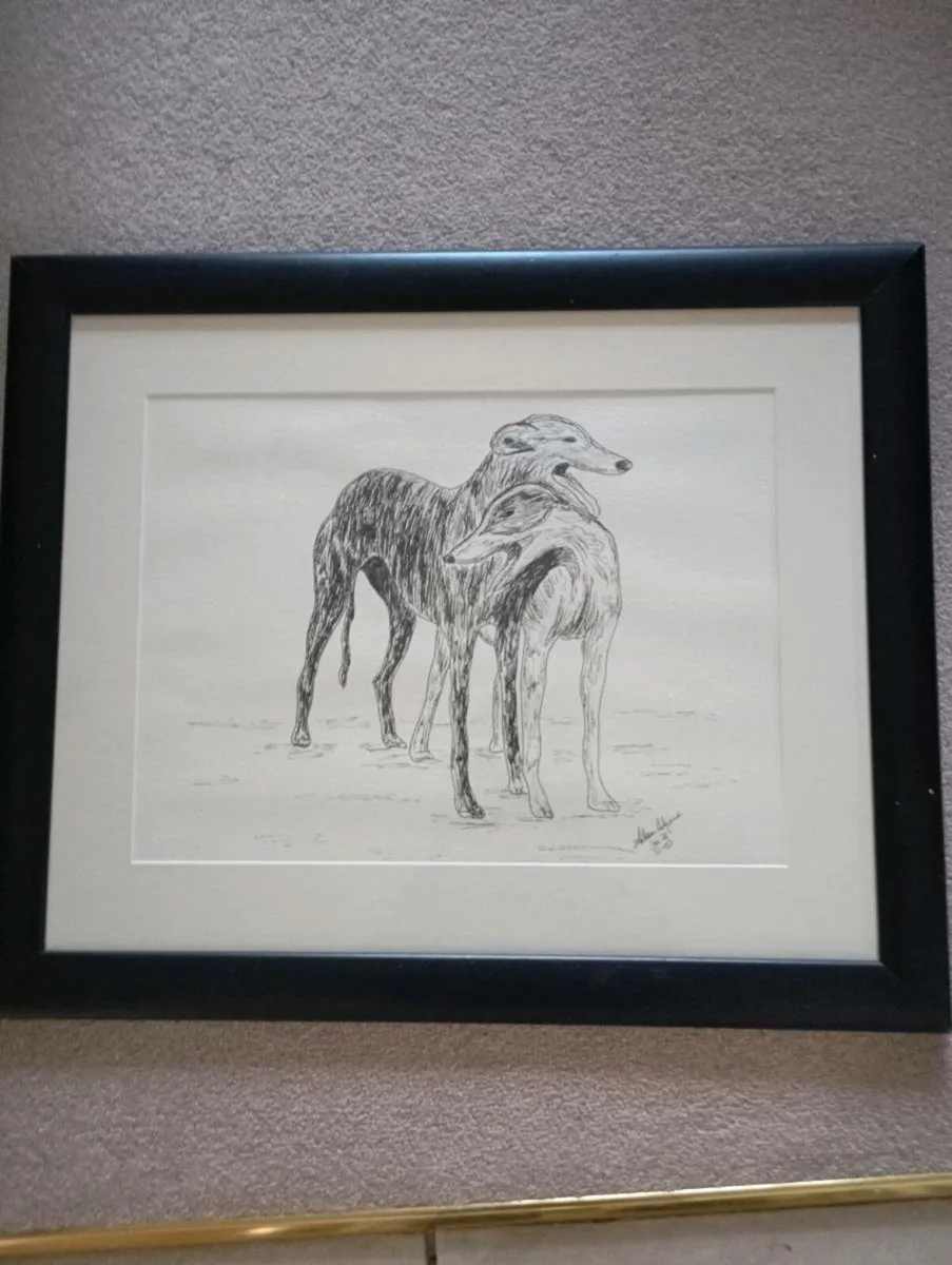 Signed sketch of Greyhounds - Image 1