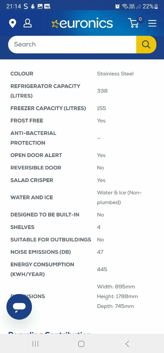 Belling American fridge freezer - Image 2