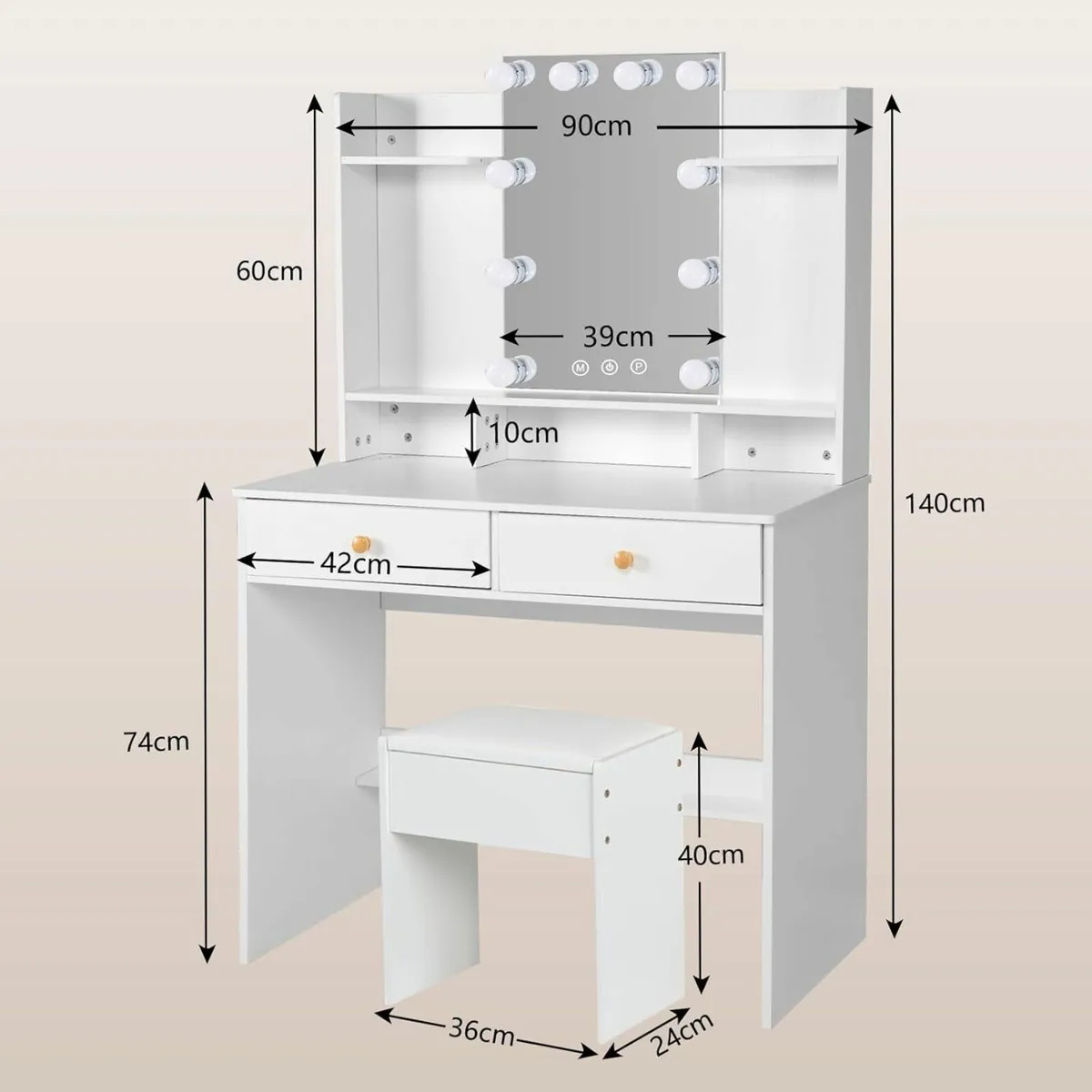 Dressing Table Mirror Light LED Lights Storage - Image 2