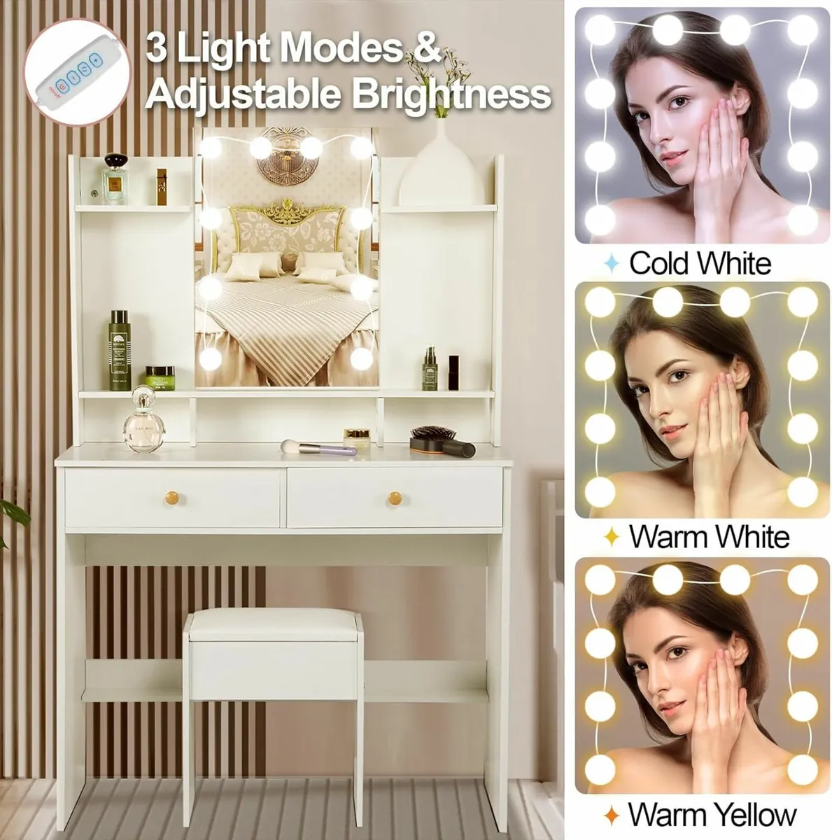 Dressing Table Mirror Light LED Lights Storage - Image 4
