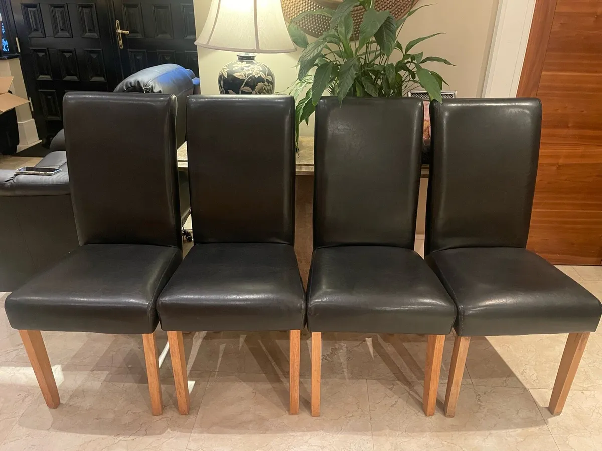 4 (+2) x Brown Leather Kitchen Dining Chairs - Image 1