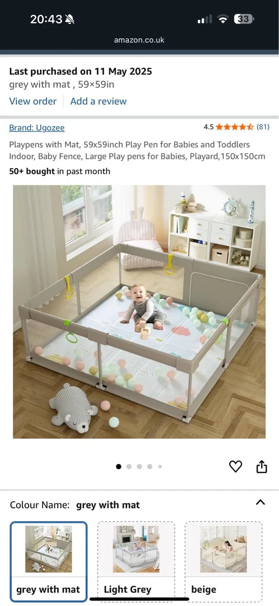 Baby playpen 120 x 120 (with mat) - Image 1