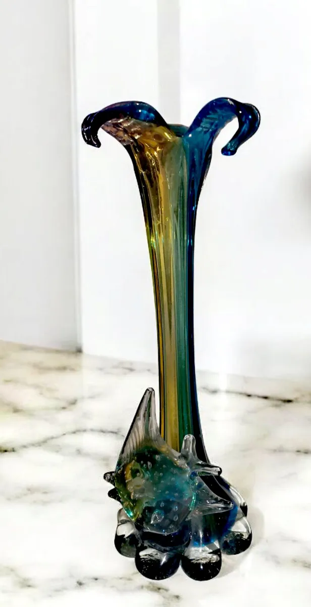Handblown Murano glass fish vase