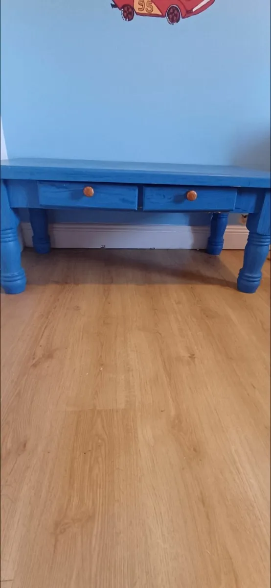 Blue kids desk with locker and table - Image 1