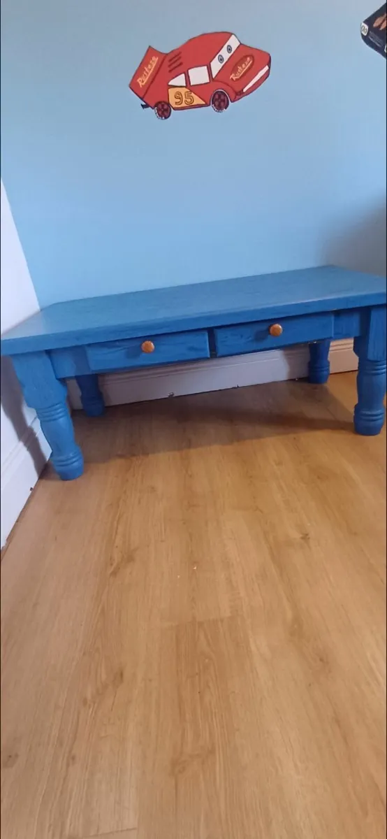 Blue kids desk with locker and table - Image 2