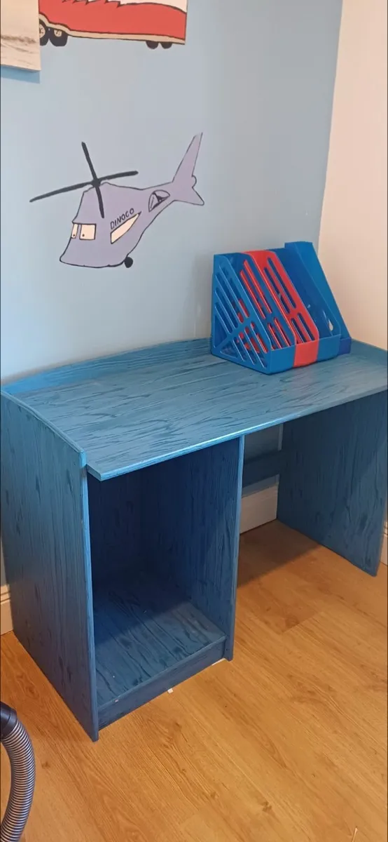 Blue kids desk with locker and table - Image 3
