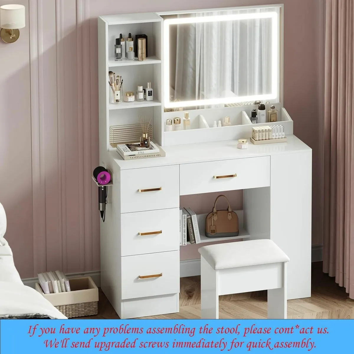 Dressing Table, Vanity Desk Mirror and Drawers - Image 4