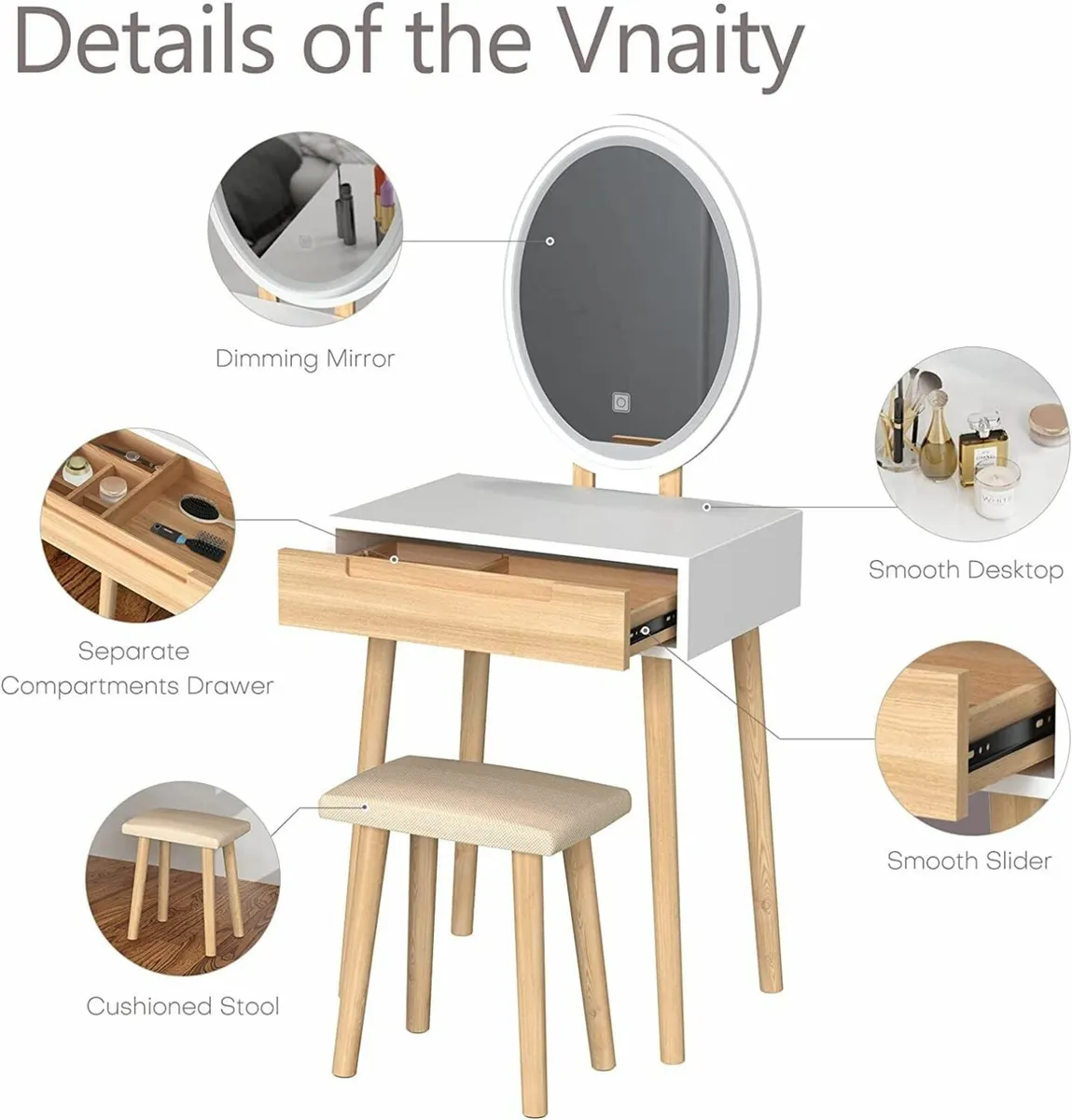 Makeup Vanity Dressing Table Dresser LED Mirror - Image 3