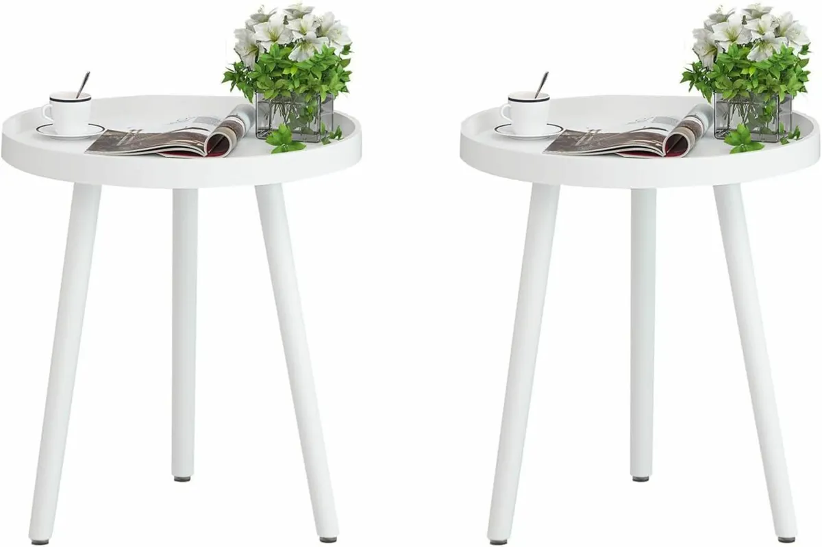 White Side Table of 2 Coffee tableTray End Table - Image 2