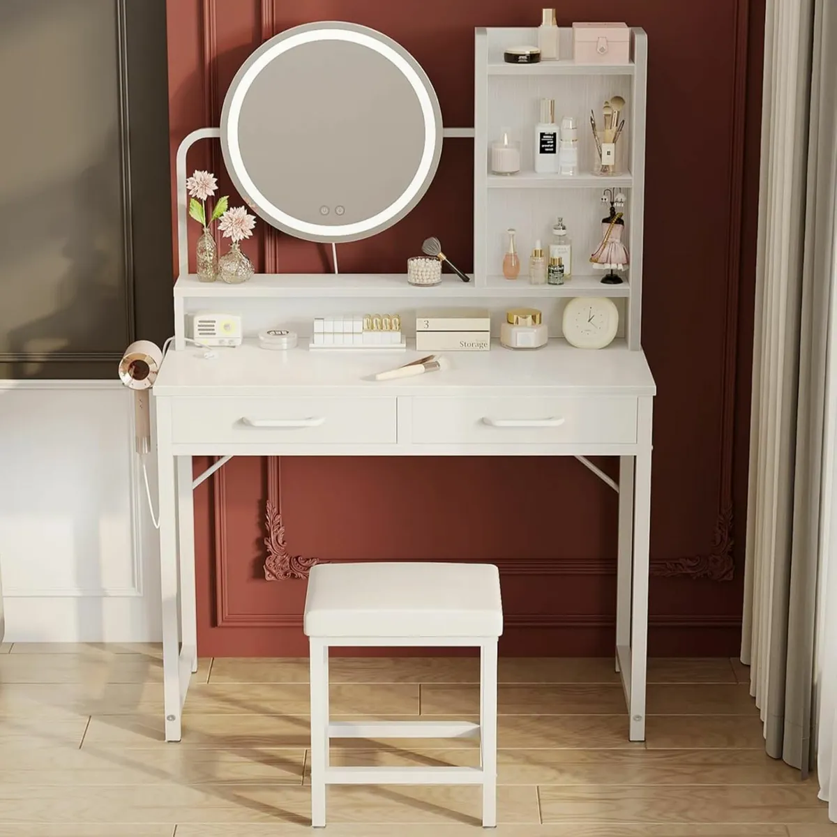 Dressing Table Set height-adjustable mirror LED - Image 1