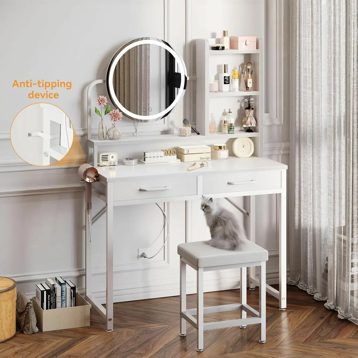 Dressing Table Set height-adjustable mirror LED - Image 2