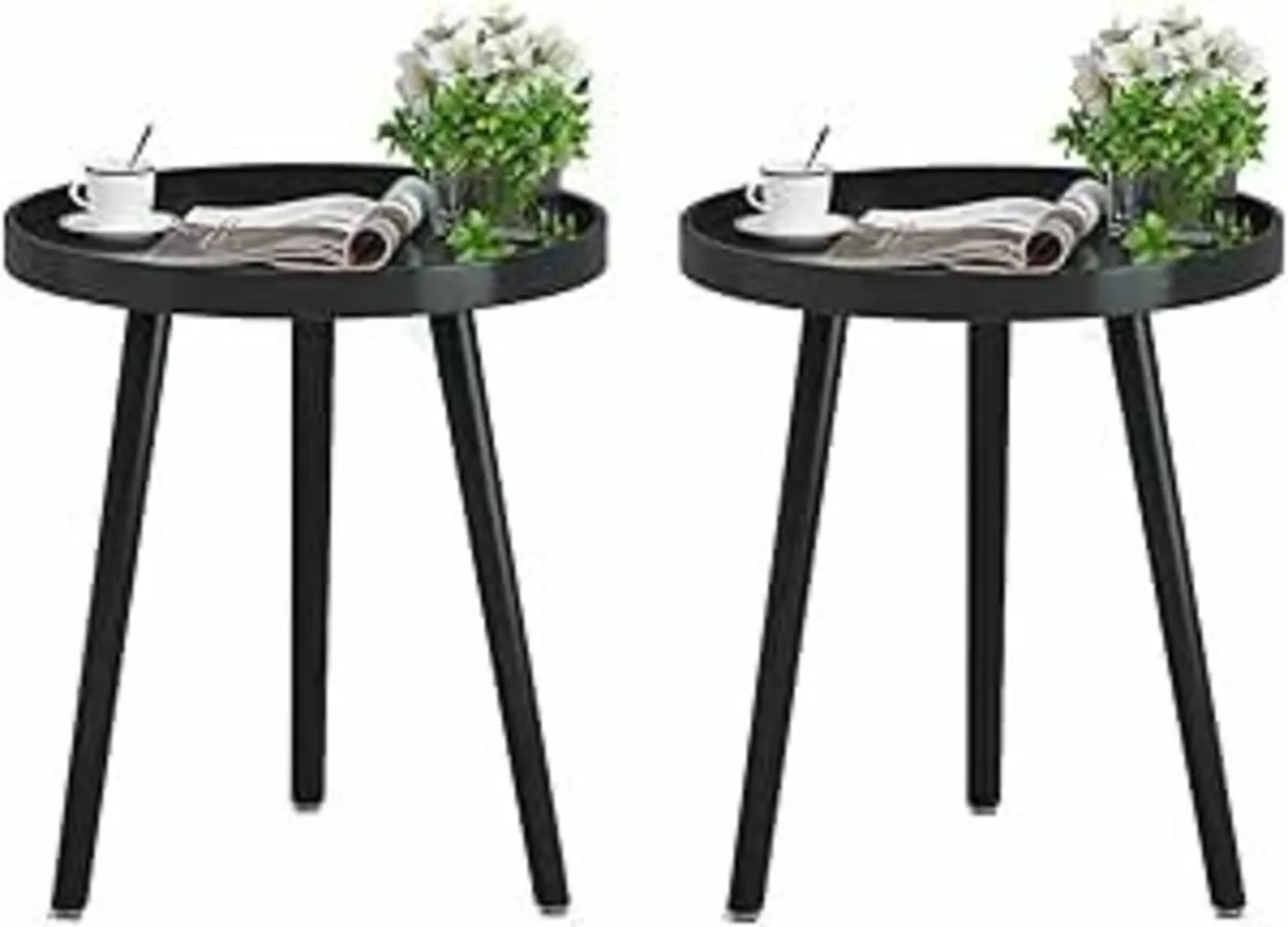 Black Side Table of 2, Modern Coffee End Table - Image 2