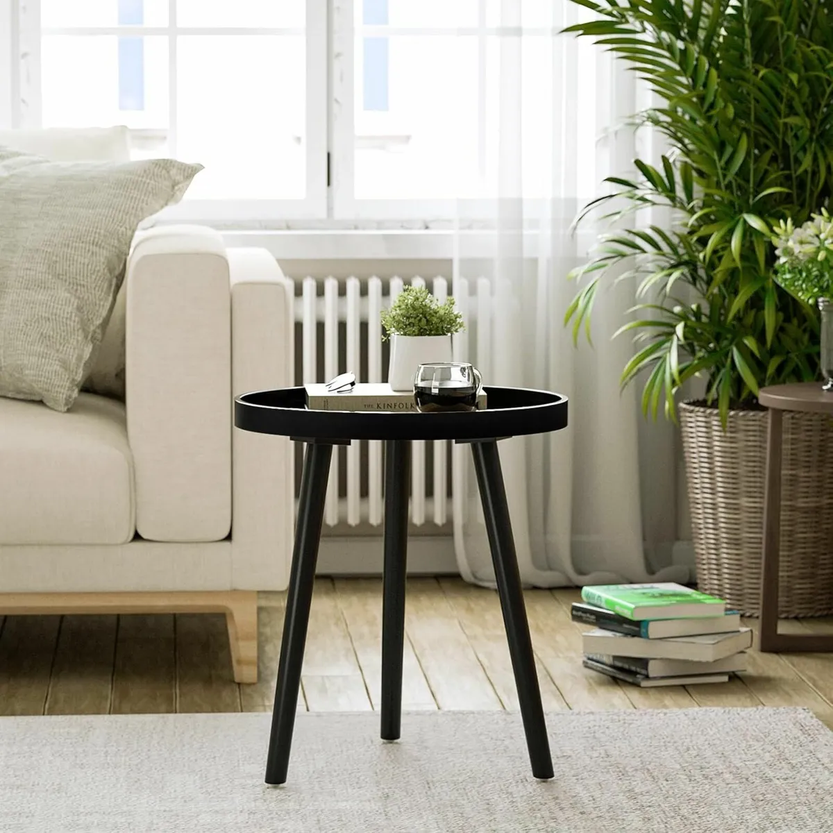 Black Side Table of 2, Modern Coffee End Table - Image 3
