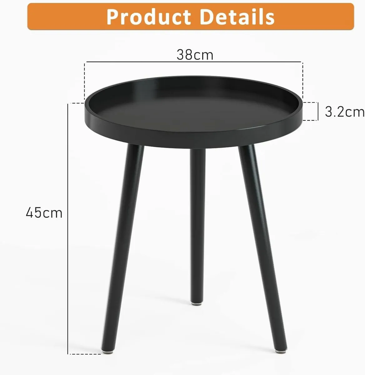 Black Side Table of 2, Modern Coffee End Table - Image 4