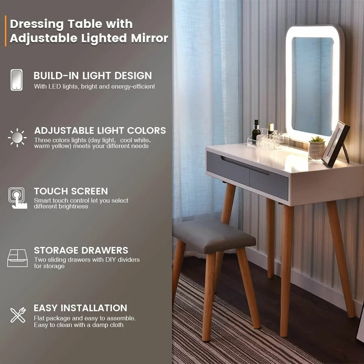 Dressing Table LED Lights Mirror table bedroom - Image 3