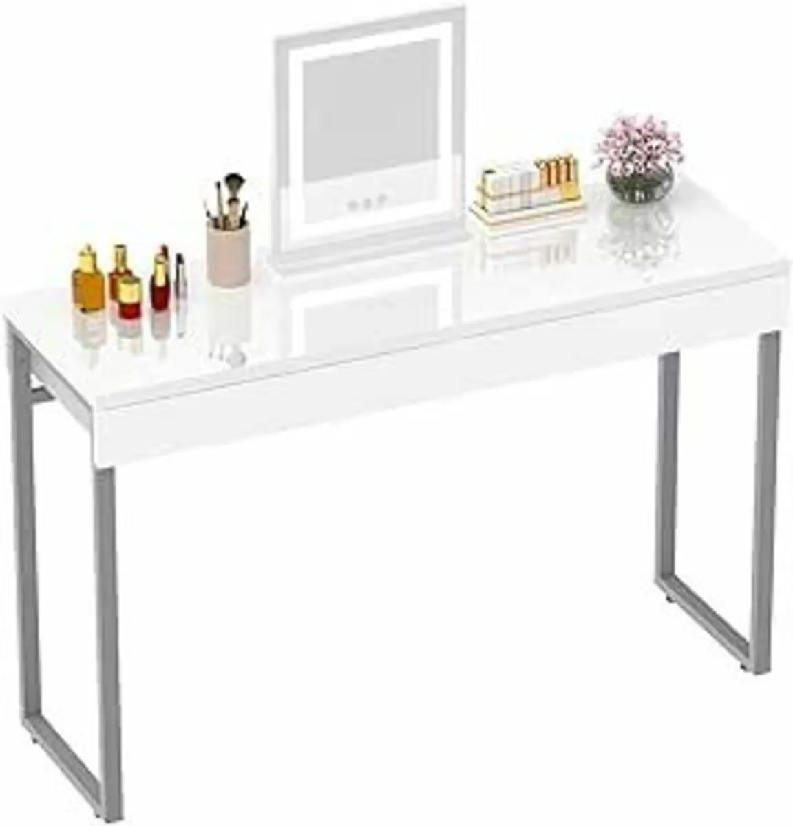 Dressing Table 2 Drawers Glossy White 100x40cm - Image 2
