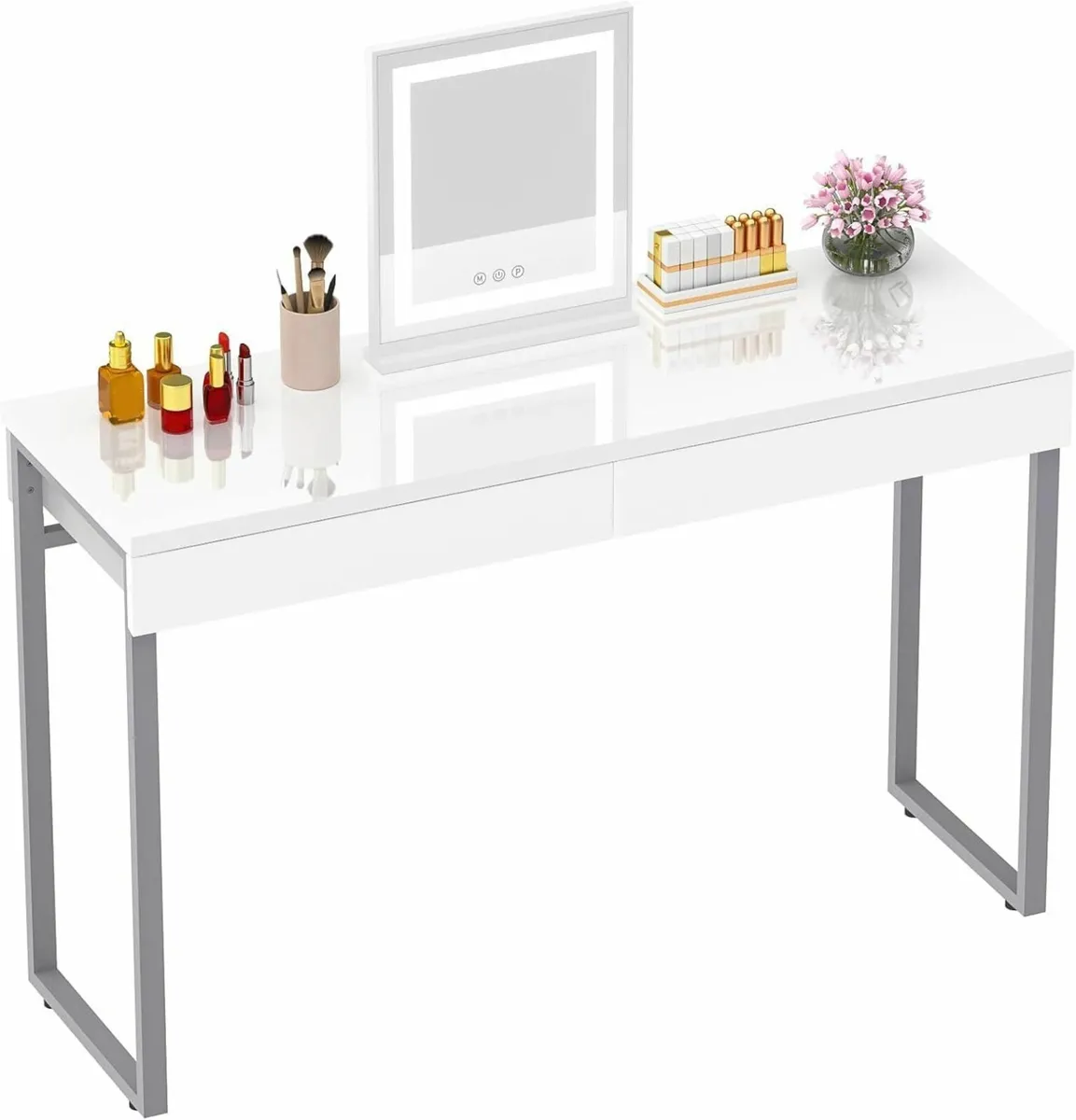 Dressing Table 2 Drawers Glossy White 100x40cm - Image 3