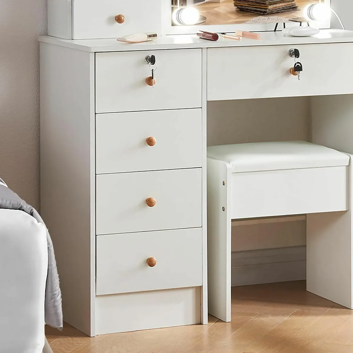 Vanity Desk Mirror  5 Drawers and Stool Bedroom - Image 3