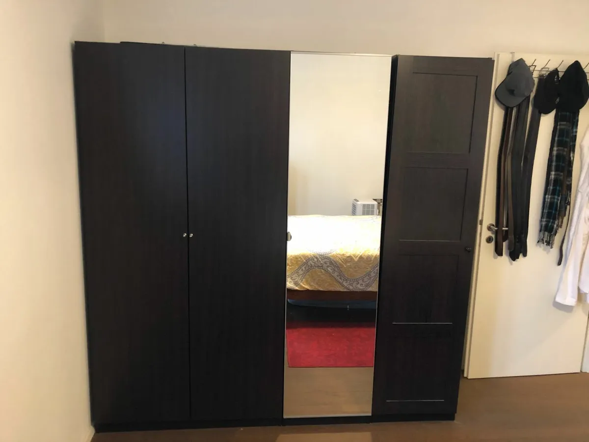 Wardrobe, elegant dark brown with mirror