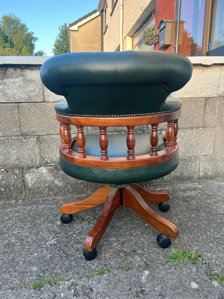 Green Leather Chesterfield Captains Chair Vintage - Image 3