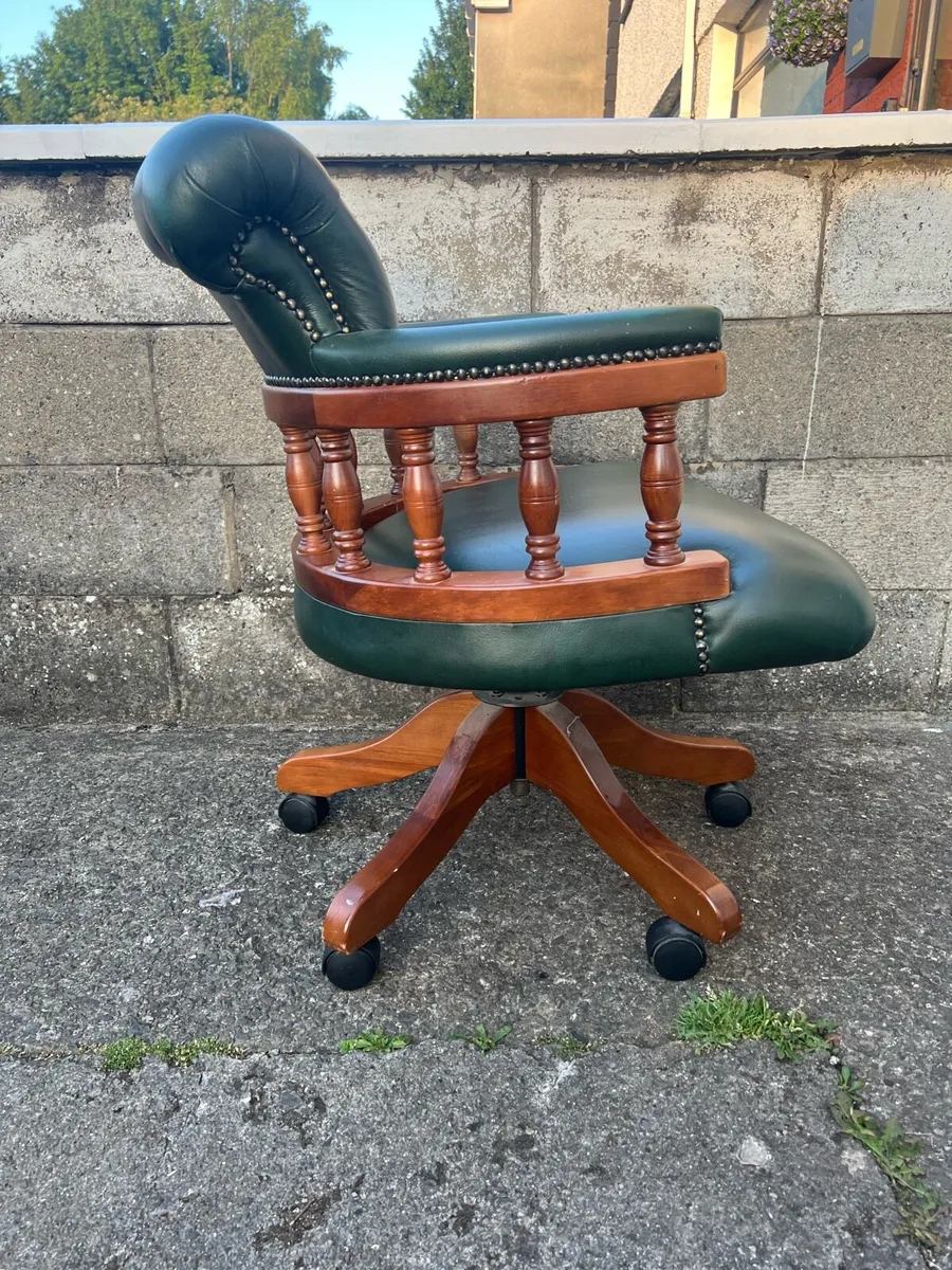 Green Leather Chesterfield Captains Chair Vintage - Image 4
