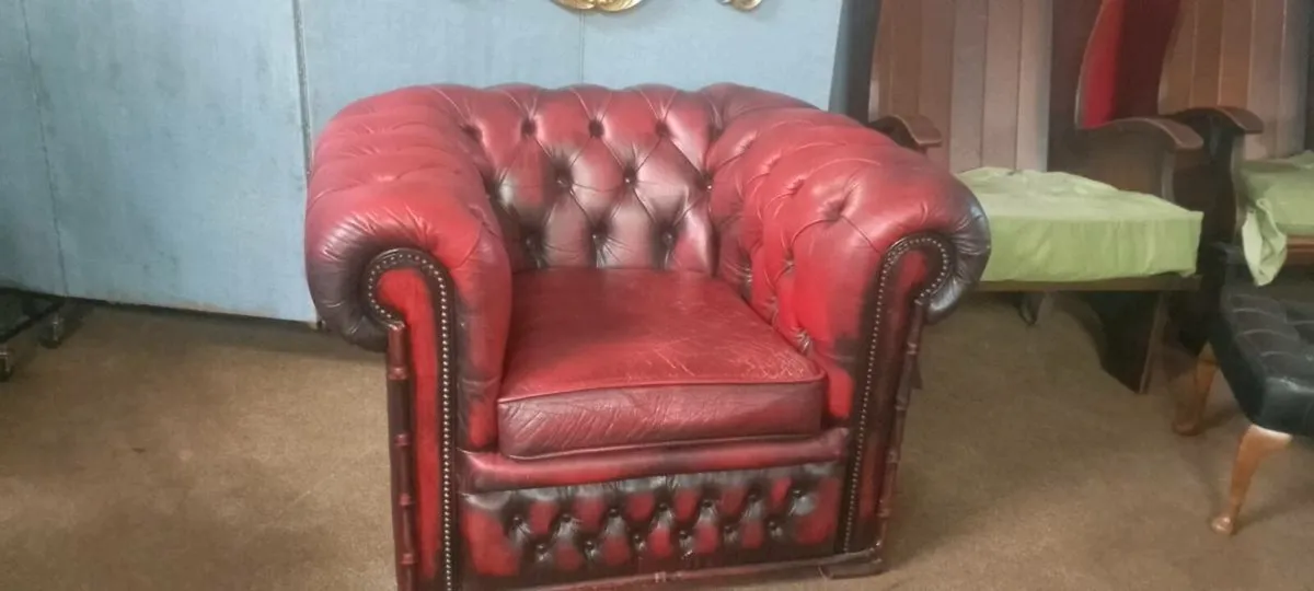 Red Leather Chesterfield Club Armchair - Image 2