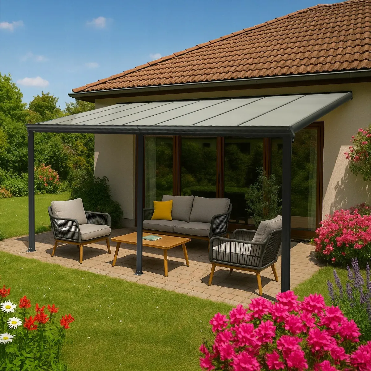 Terrace Walled Pergola, Grey - 5x3m - Image 1