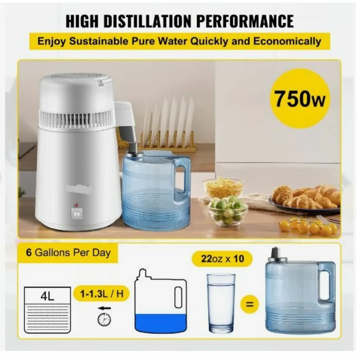 4L Pure Water Distiller 1L/h Water Purifier Filter - Image 2