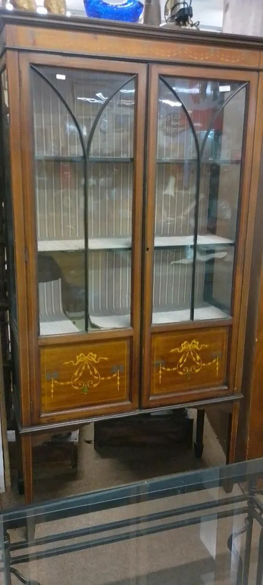 Early 20th Century Inlaid Glass Display Cabinet - Image 1