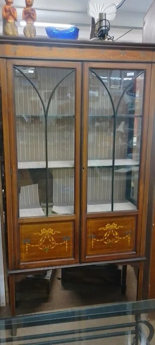 Early 20th Century Inlaid Glass Display Cabinet - Image 2