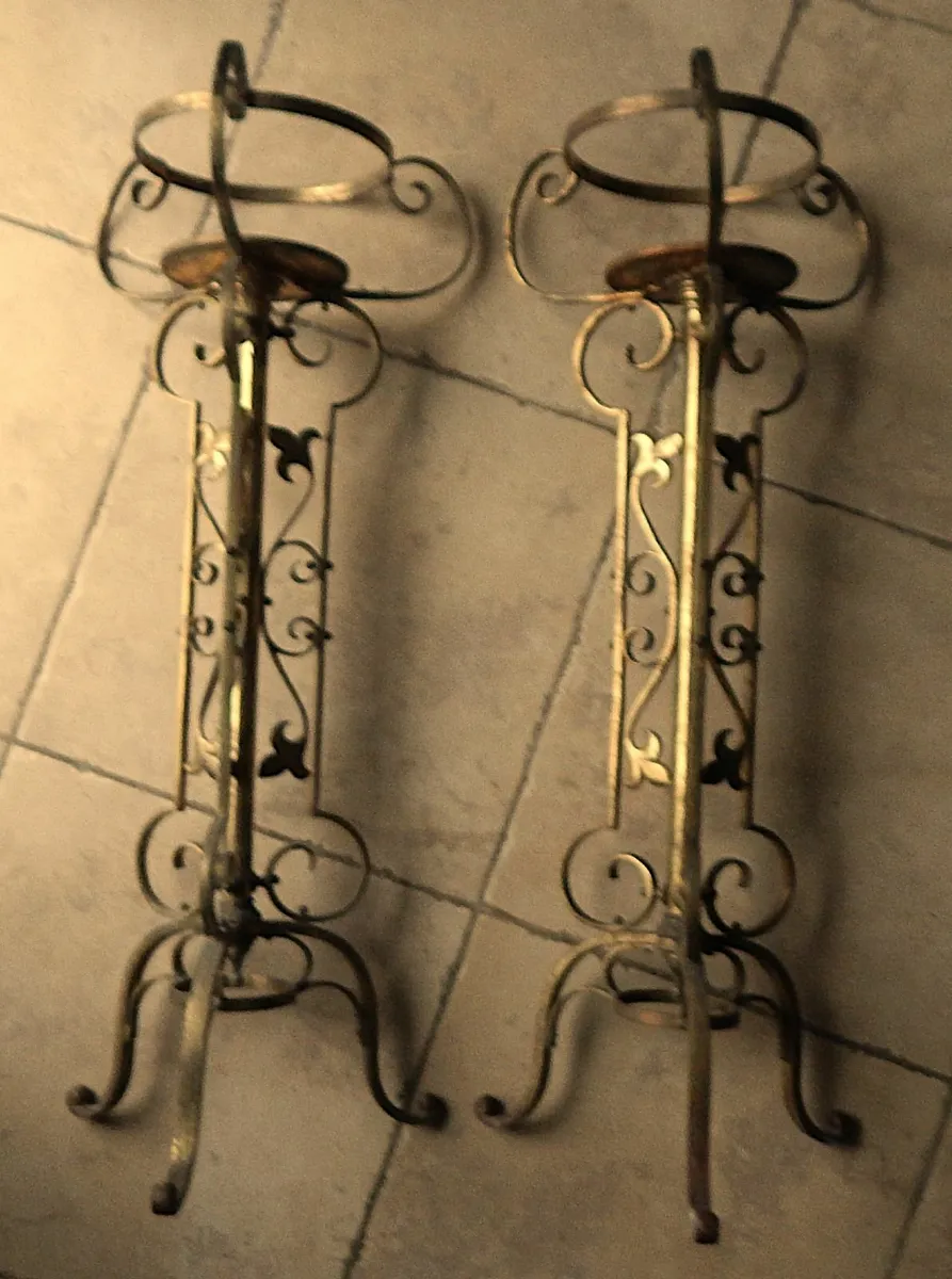 Pair of Ornate Vintage Brass Church Plant Stands - Image 3