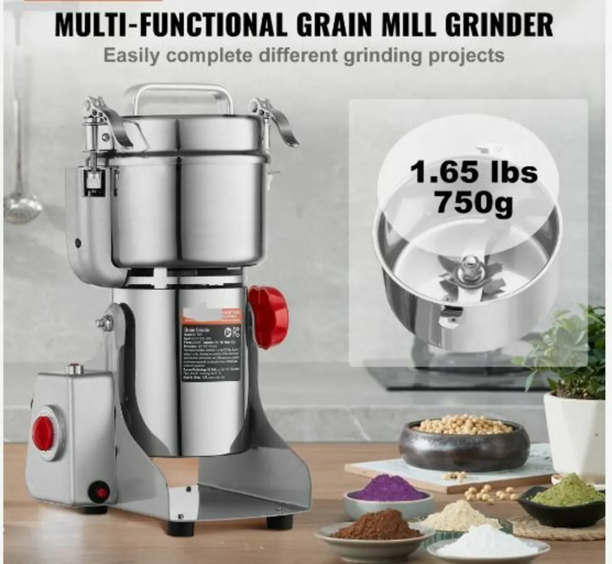 750g Commercial Spice Grinder Electric Grain Mill - Image 4